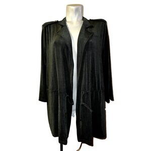 Chicos Travelers Green Slinky Knit Open Front Cardigan Military Epaulette L (2)